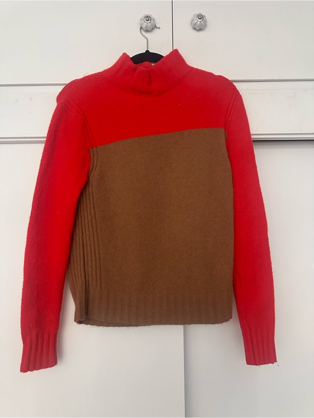 J. Crew Red and Brown Colorblock Turtleneck Sweater